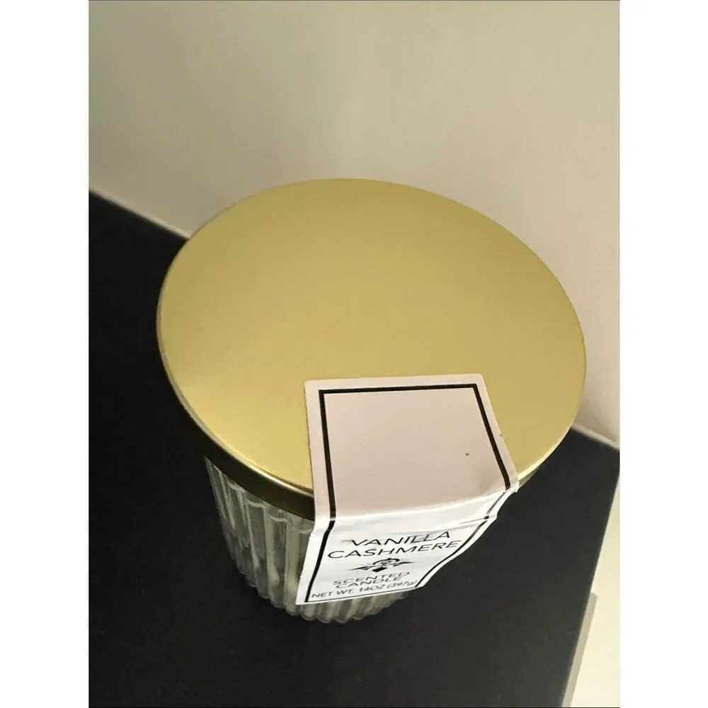 Set of 2 Vanilla Cashmere Ribbed Glass Candles 14 oz Each